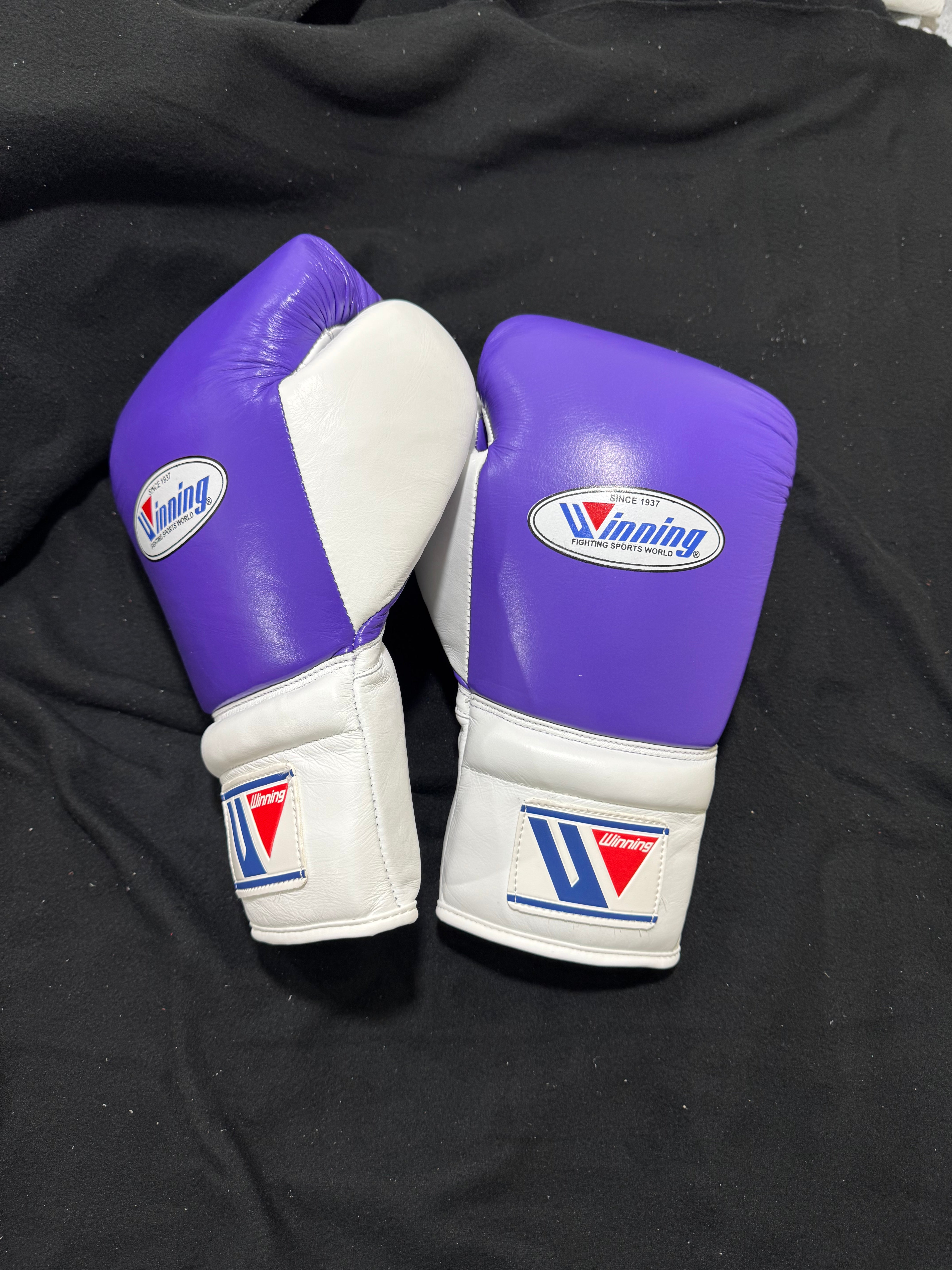 Custom Handmade Purple & White Boxing Gloves | Winnings | Personalise your name | 100% Pure Leather | Best Choice for Fighters | Flat 50 OFF