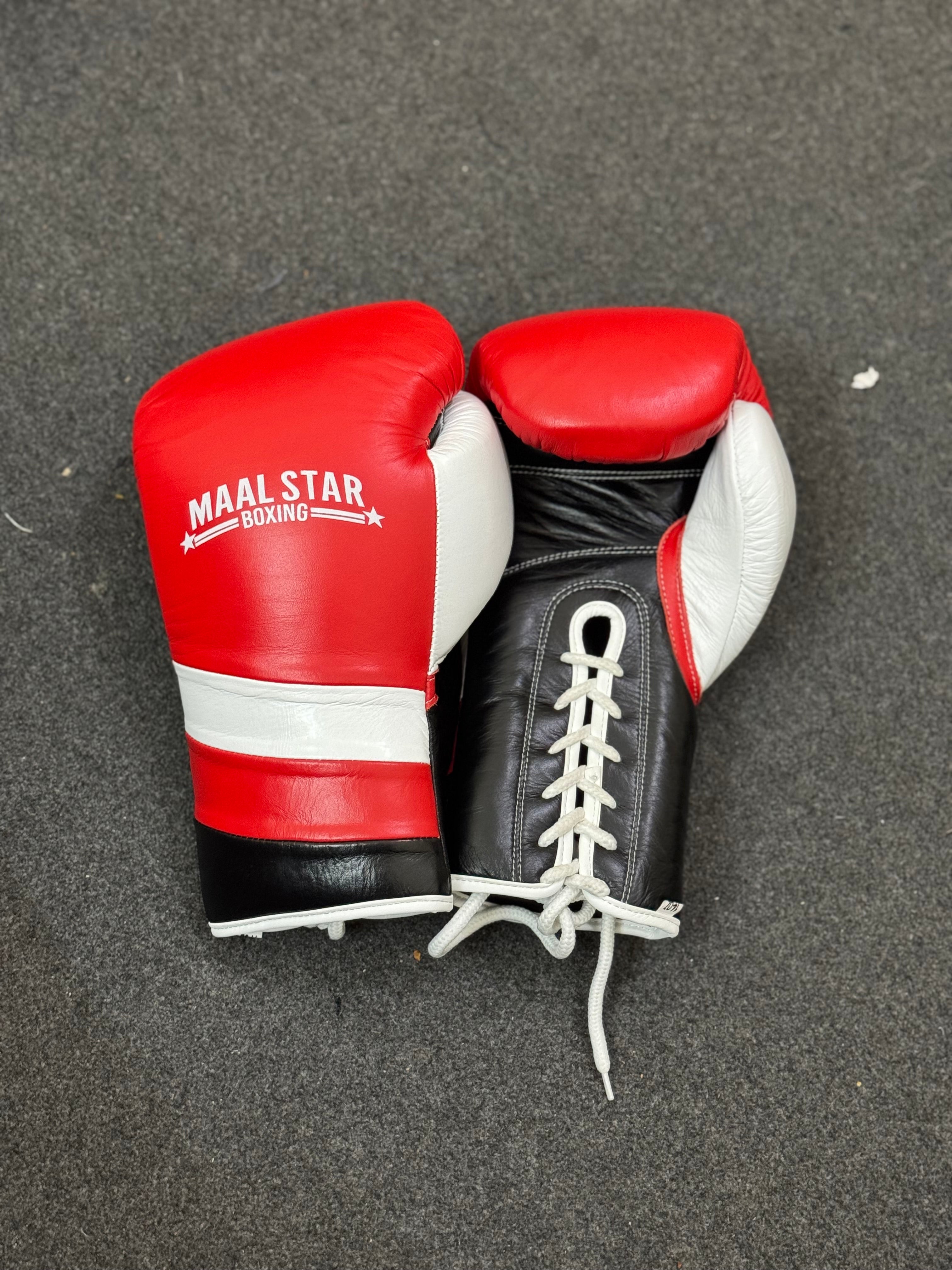 Red, White & Black Pro Elite Boxing Gloves | Personalise your name | 100% Pure Leather | Best Choice for Fighters