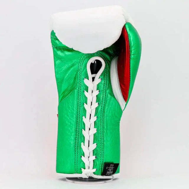 No Boxing No Life Pro Fight Gloves - White / Metallic Red / Metallic Green