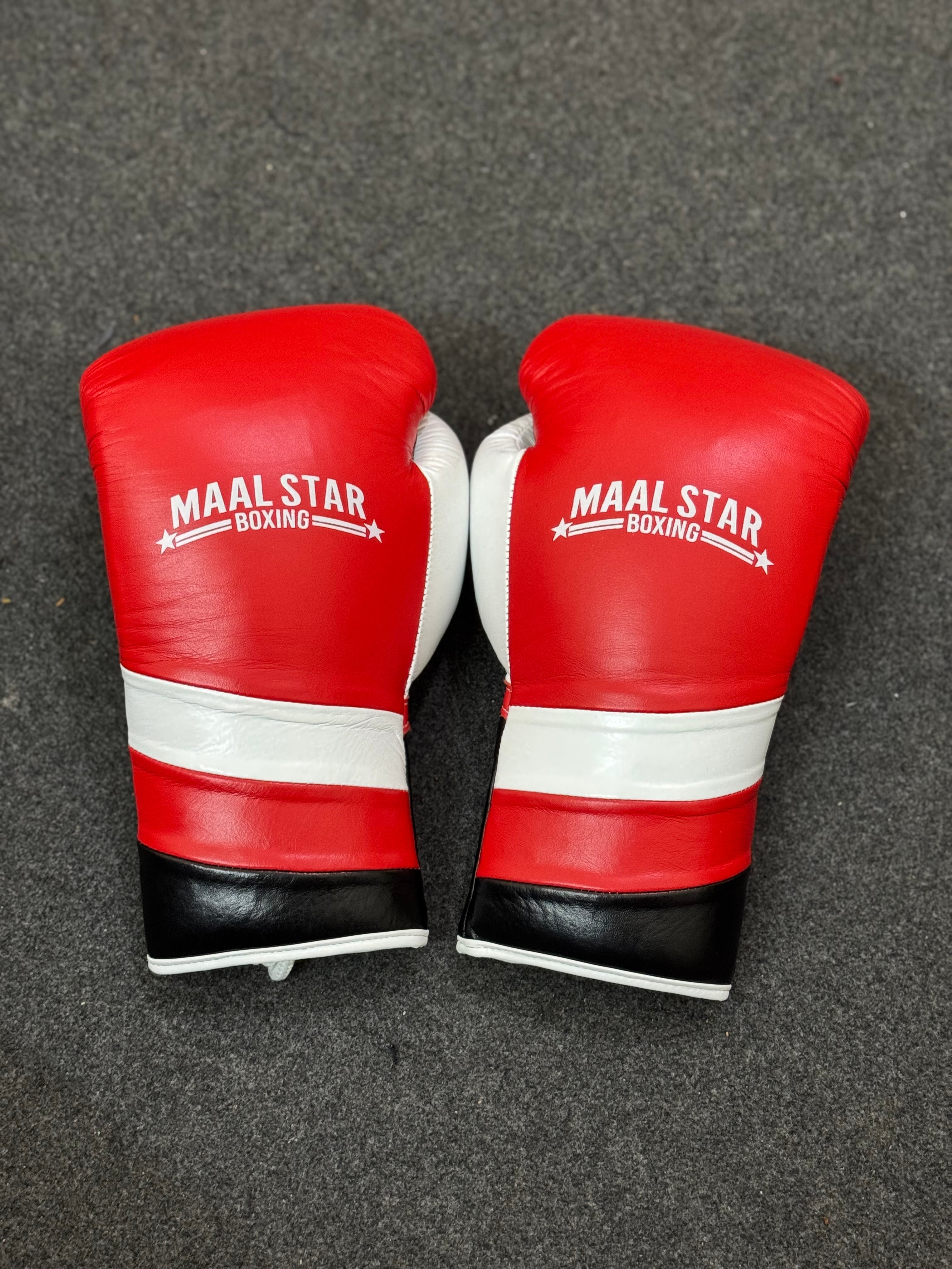 Red, White & Black Pro Elite Boxing Gloves | Personalise your name | 100% Pure Leather | Best Choice for Fighters