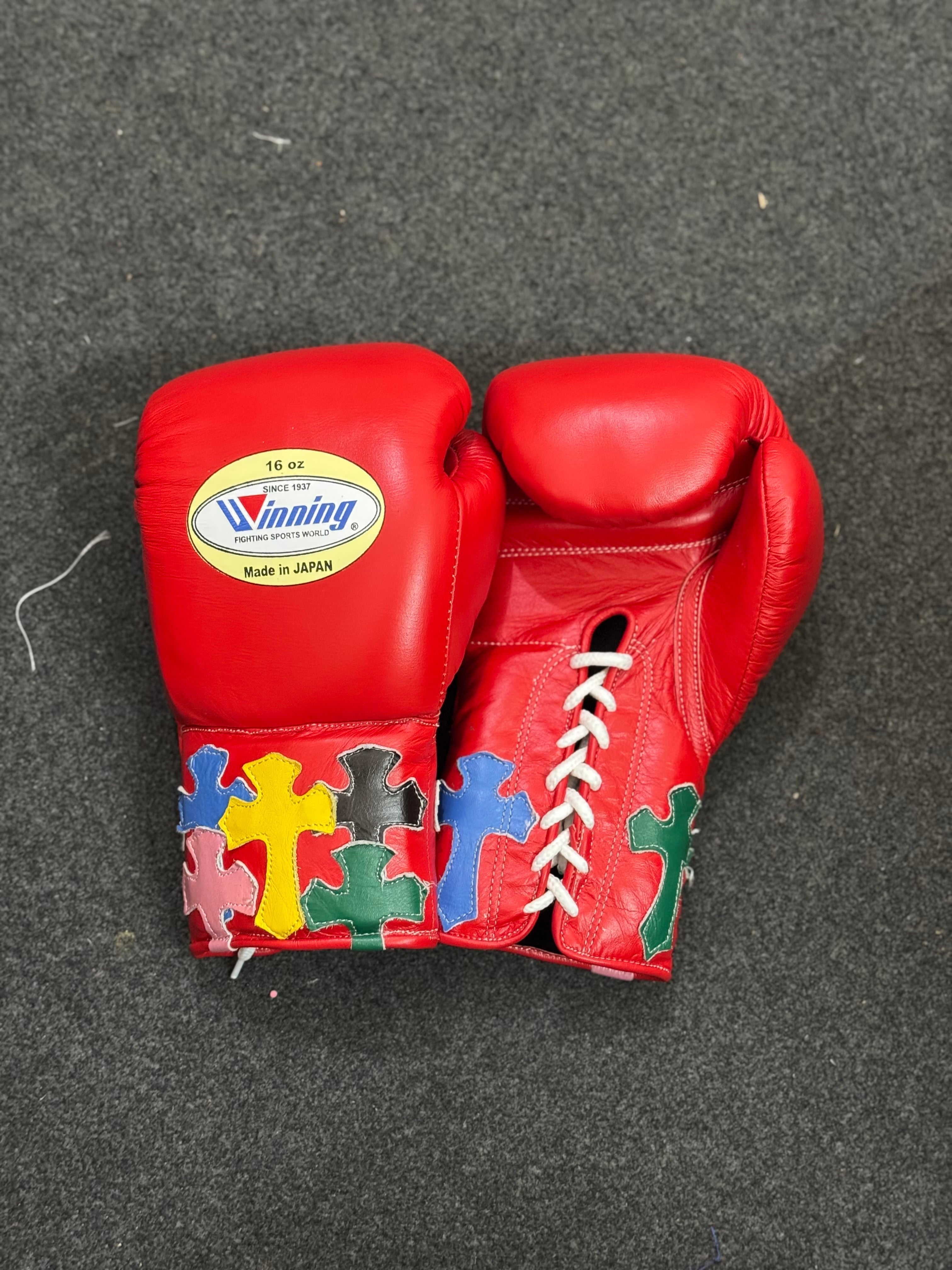 Red Handmade Chrome Heart Boxing Gloves | Limited Edition | Premium Quality | Cowhide Leather | Personalise your Logo or Name