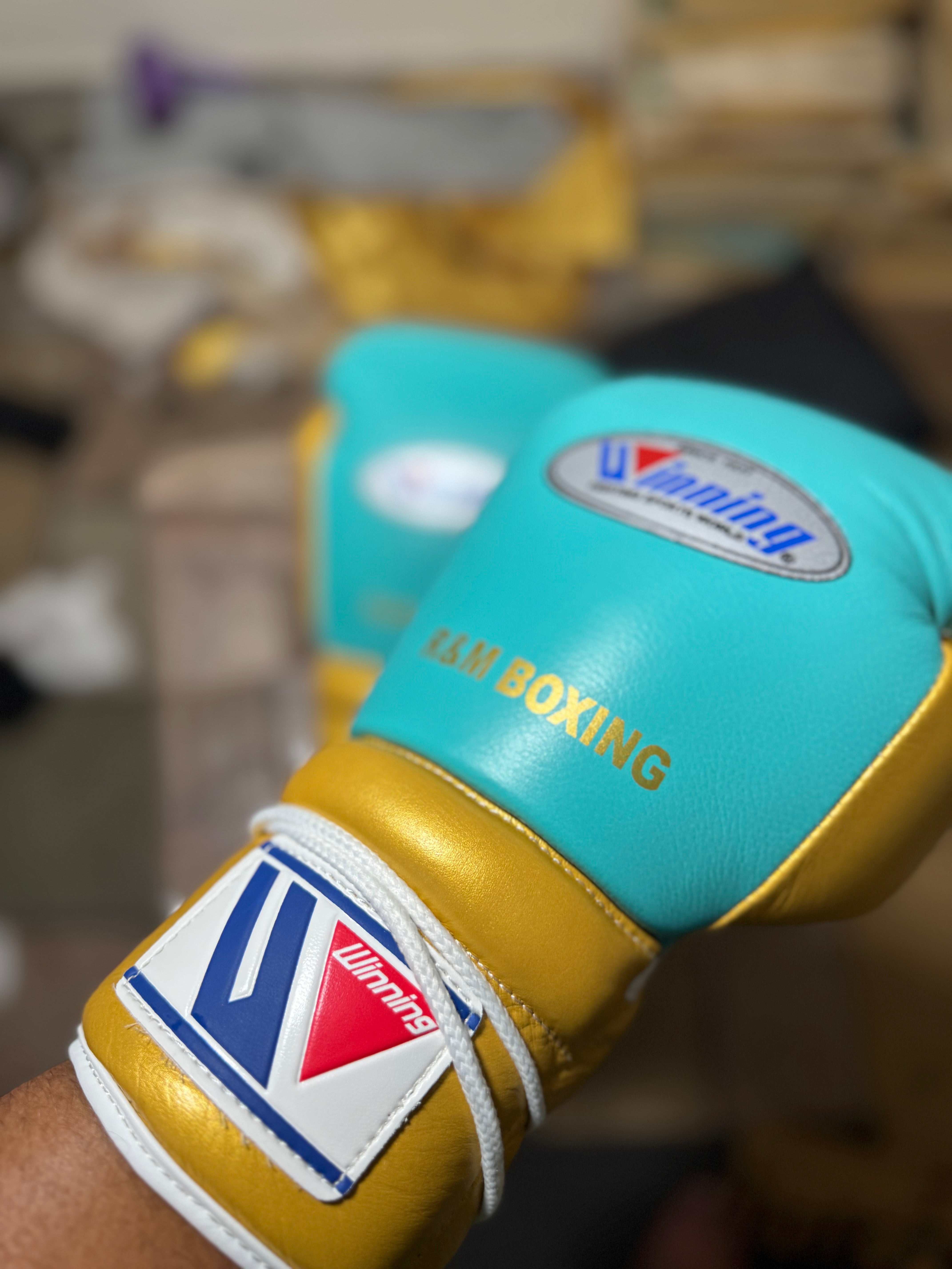 Custom Handmade Green & Gold Limited Edition Boxing Gloves | Winnings | Personalise your name | 100% Pure Leather | Best Choice for Fighters