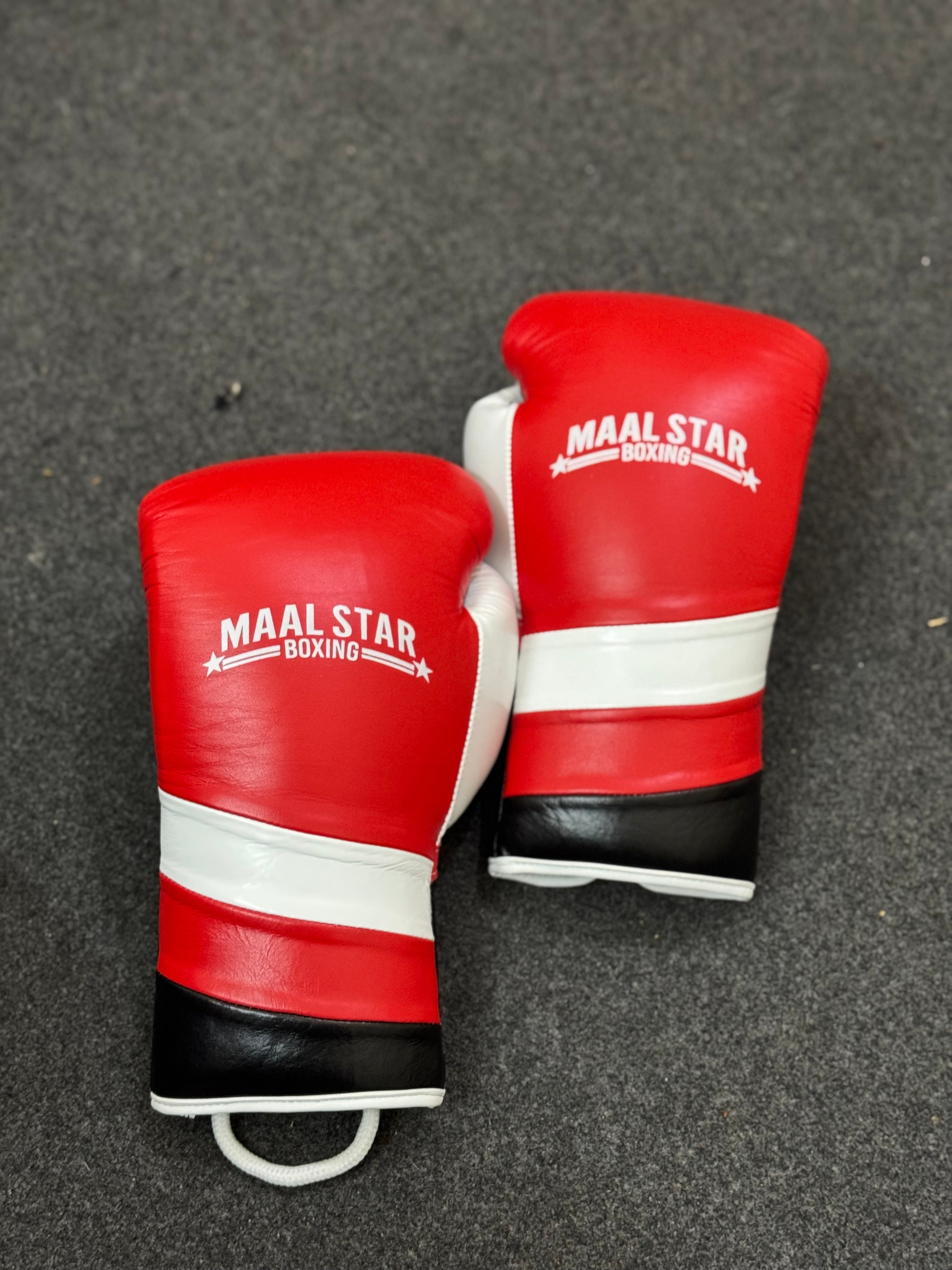 Red, White & Black Pro Elite Boxing Gloves | Personalise your name | 100% Pure Leather | Best Choice for Fighters