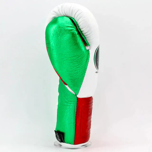 No Boxing No Life Pro Fight Gloves - White / Metallic Red / Metallic Green